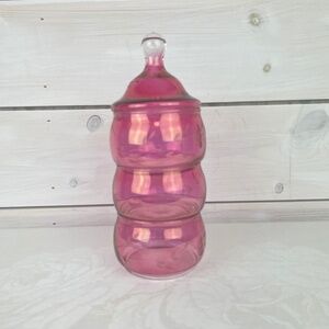 Vintage Princess House Etched Cranberry Glass 3 Tier Stacked Candy Dish